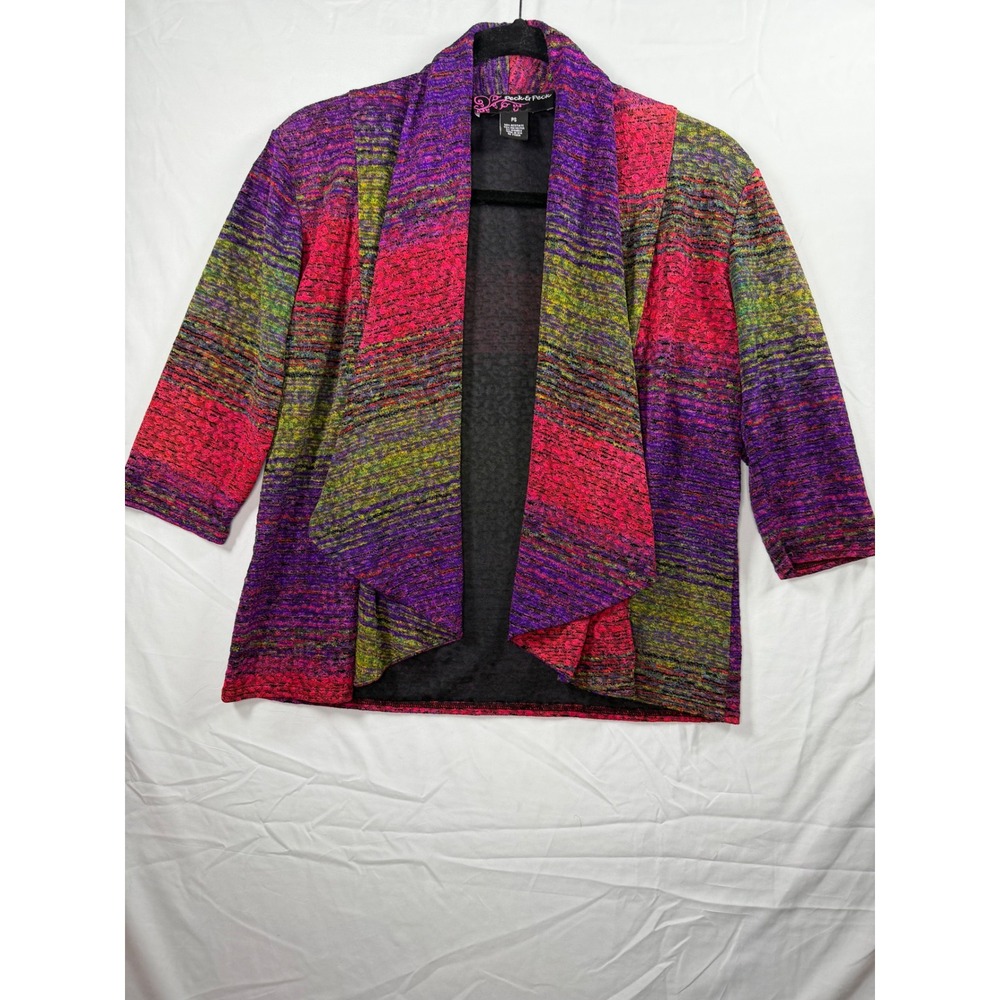 Peck & Peck Womens Petite S Cardigan Open Front Multi‎ Color Space Dye Knit USA
